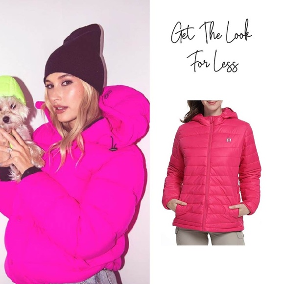 Hailey Bieber Hot Pink Hooded Puffer 